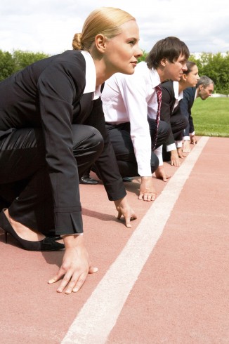 Business people lined up for a race